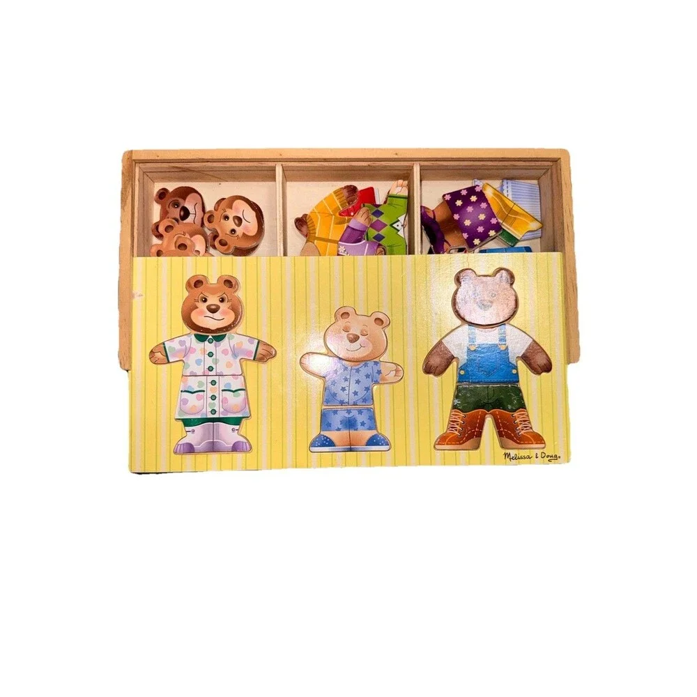 Melissa & Doug Wooden Dress-Up Puzzle Bear Family Mix & Match 37pc MPN 3770